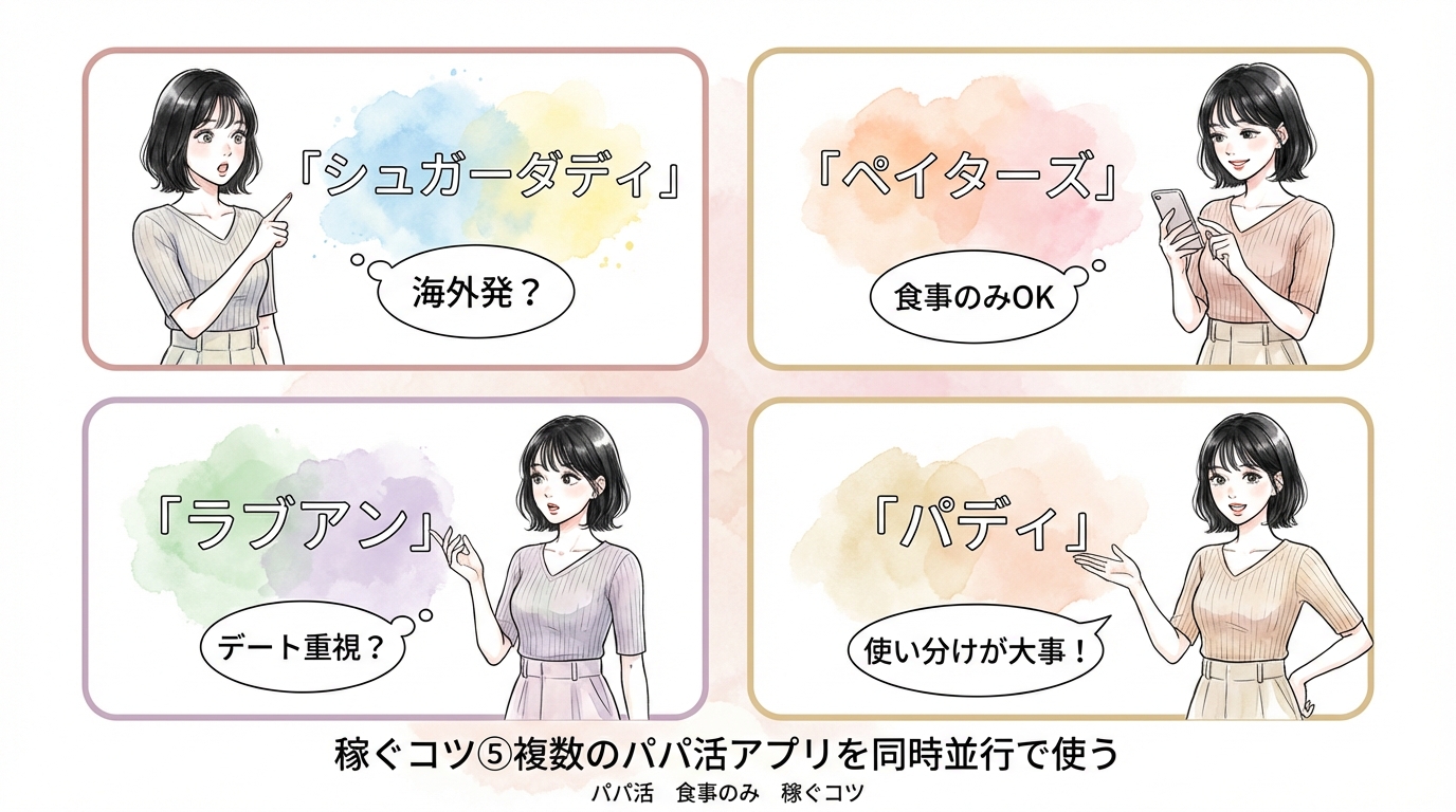 稼ぐコツ⑤複数のパパ活アプリを同時並行で使う