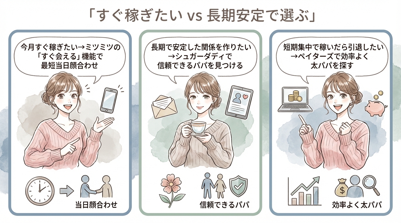 すぐ稼ぎたい vs 長期安定で選ぶ