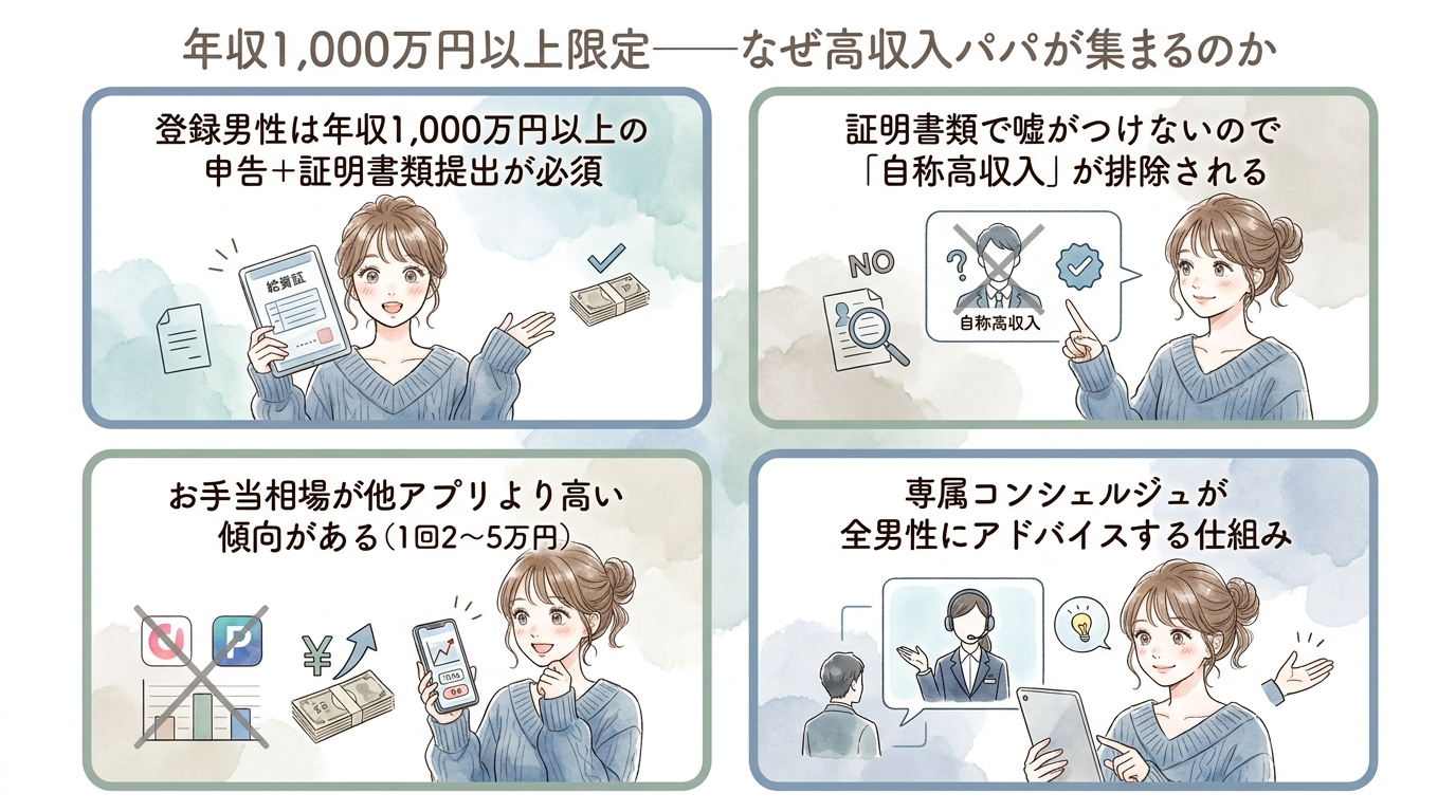 年収1,000万円以上限定——なぜ高収入パパが集まるのか