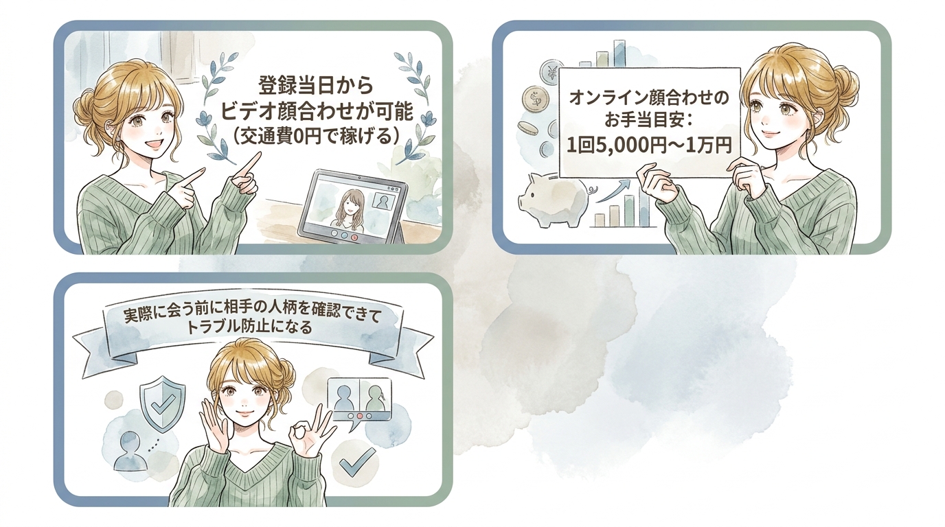 オンライン顔合わせ機能で自宅にいながら稼ぐ仕組み