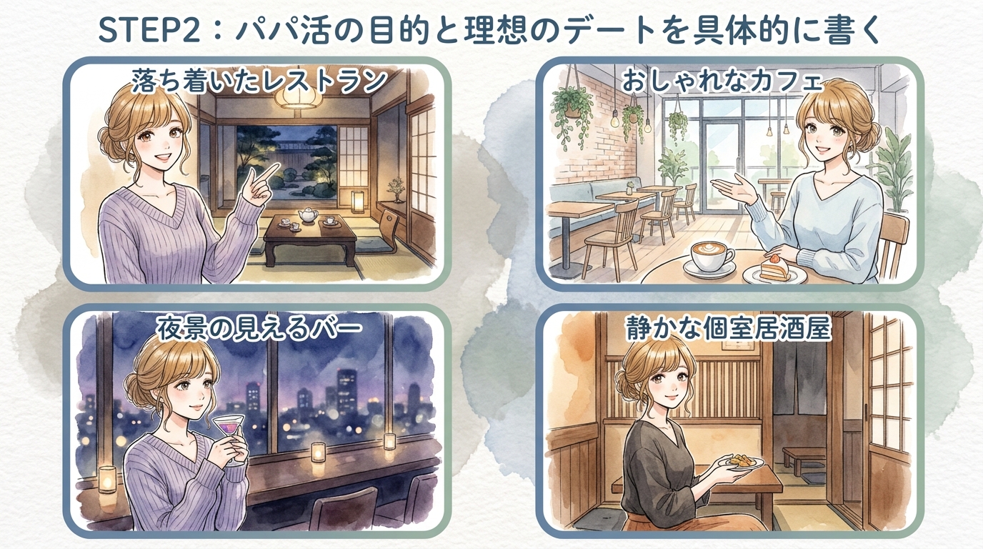 STEP2:パパ活の目的と理想のデートを具体的に書く