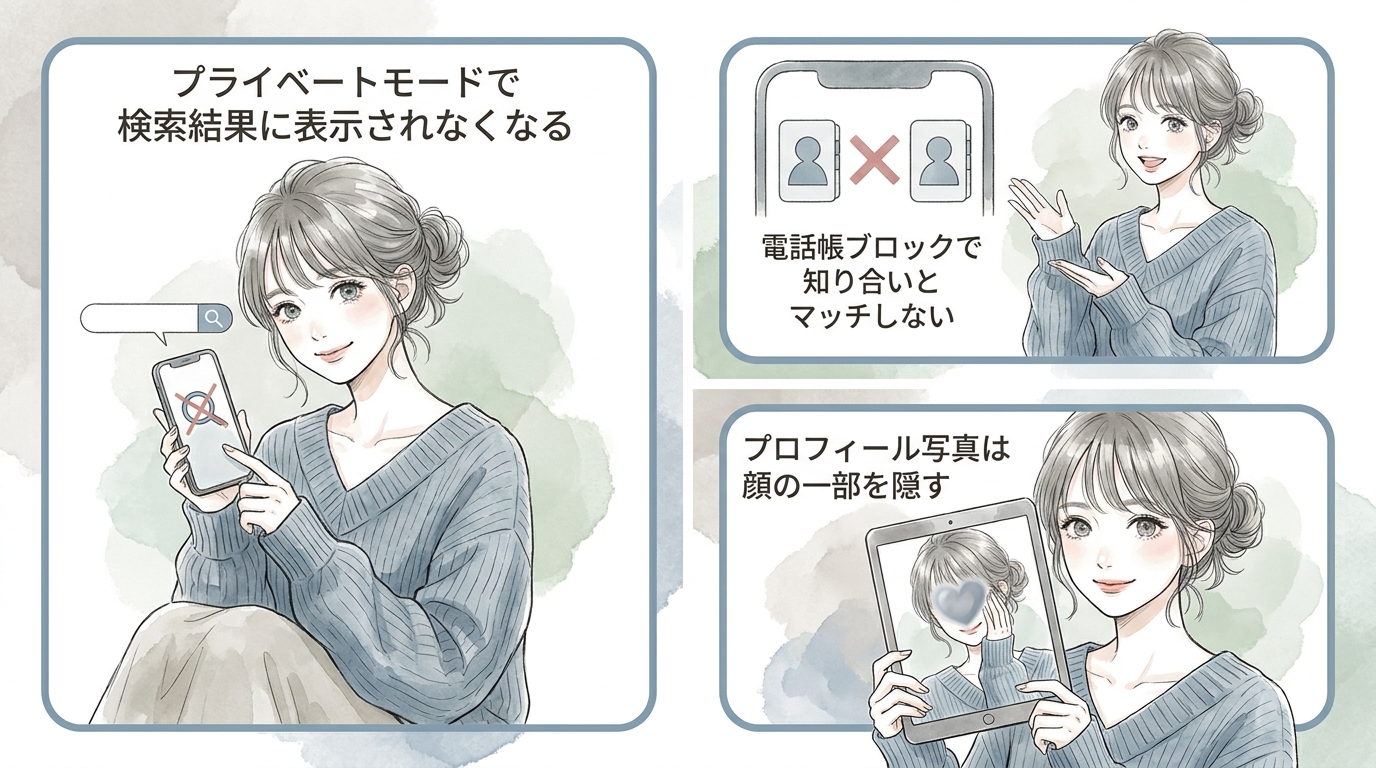 身バレ防止機能(プライベートモード)は必須で確認