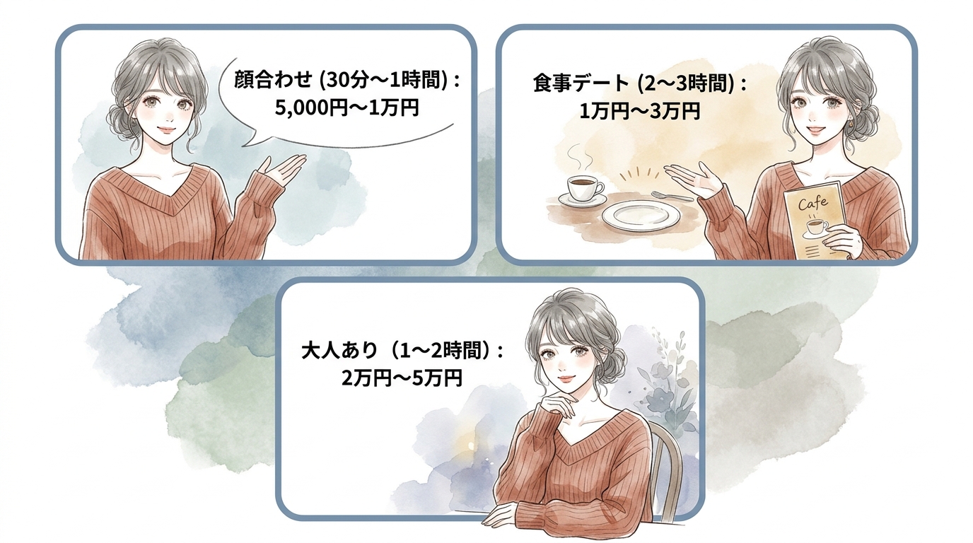 食事中心のパパ活は5,000円〜、大人ありは20,000円〜が目安