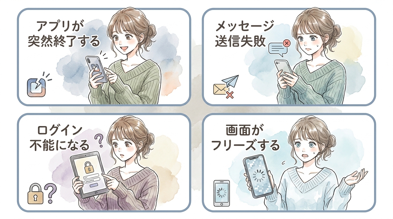 アプリの不具合が多い