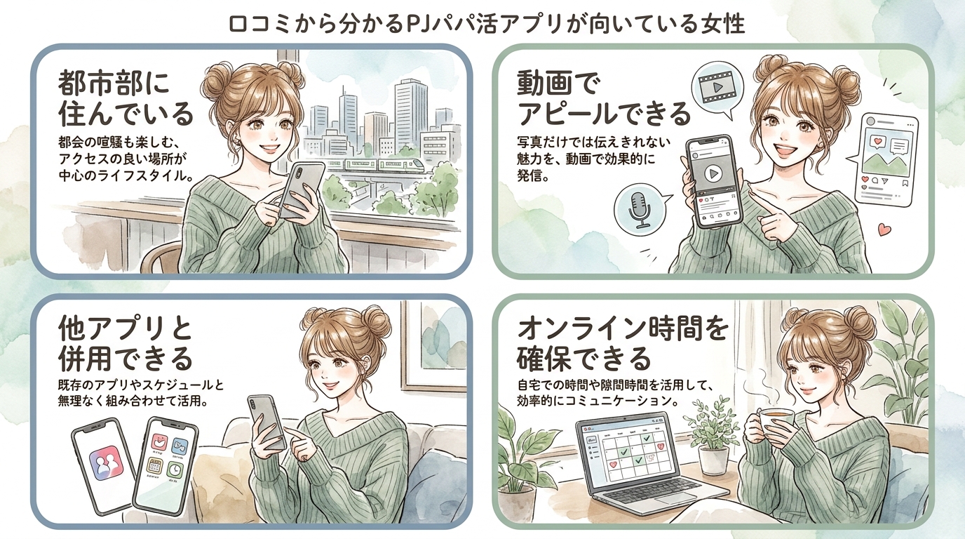 口コミから分かるPJパパ活アプリが向いている女性