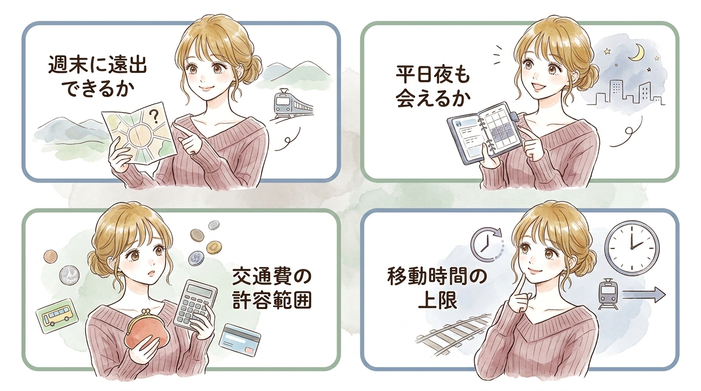 検索条件を広げると会える確率は上がるが移動時間も増える