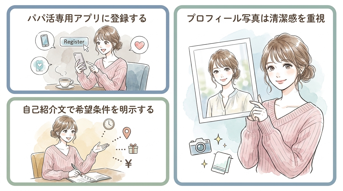 アプリ登録からパパ探しまでの手順
