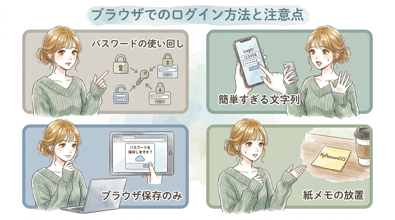 ブラウザでのログイン方法と注意点