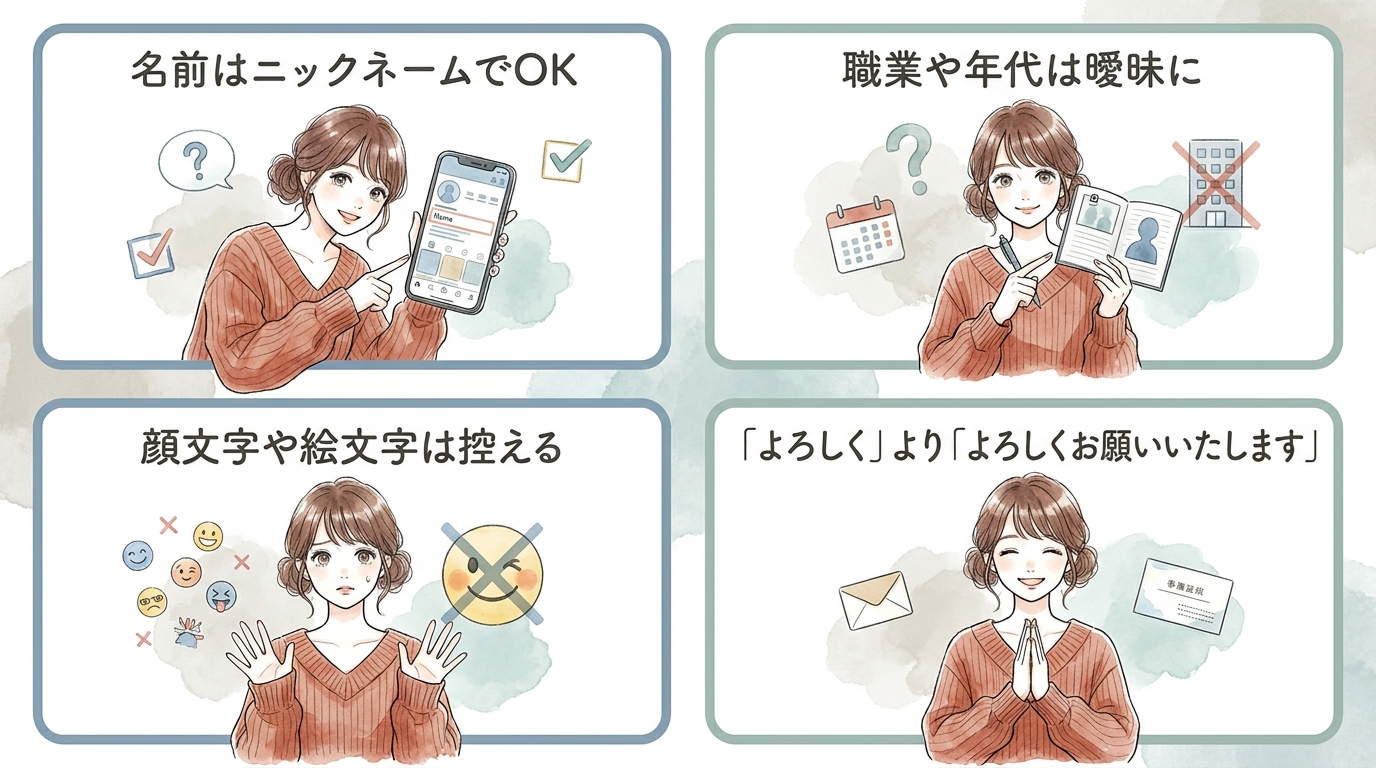 挨拶と自己紹介は簡潔に1〜2行で