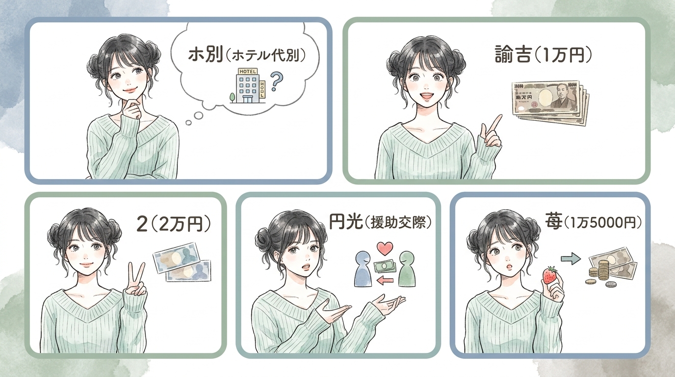 金銭交渉で使う隠語「ホ別2」「諭吉」の読み方