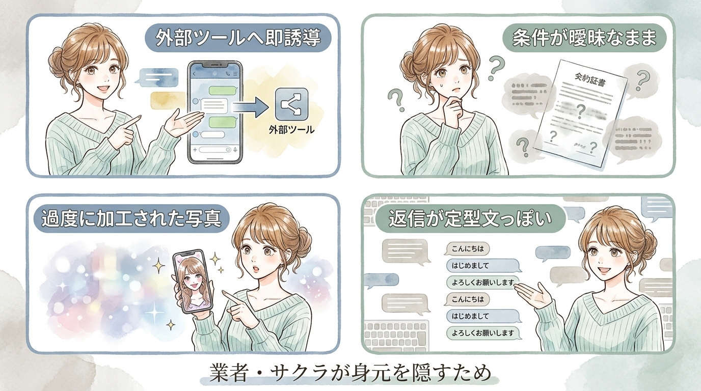 業者・サクラが身元を隠すため