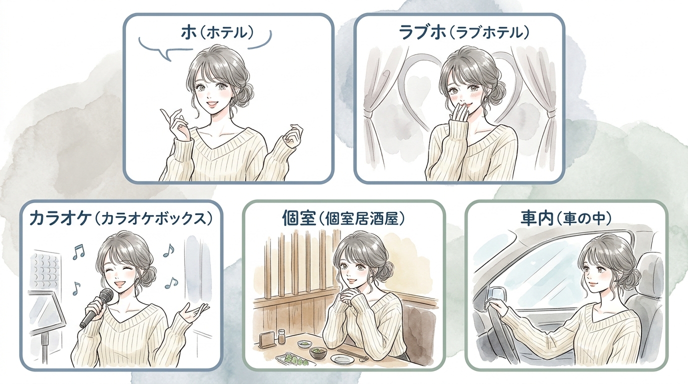 場所・連絡手段を示す隠語（ホ別・黄色・緑など）