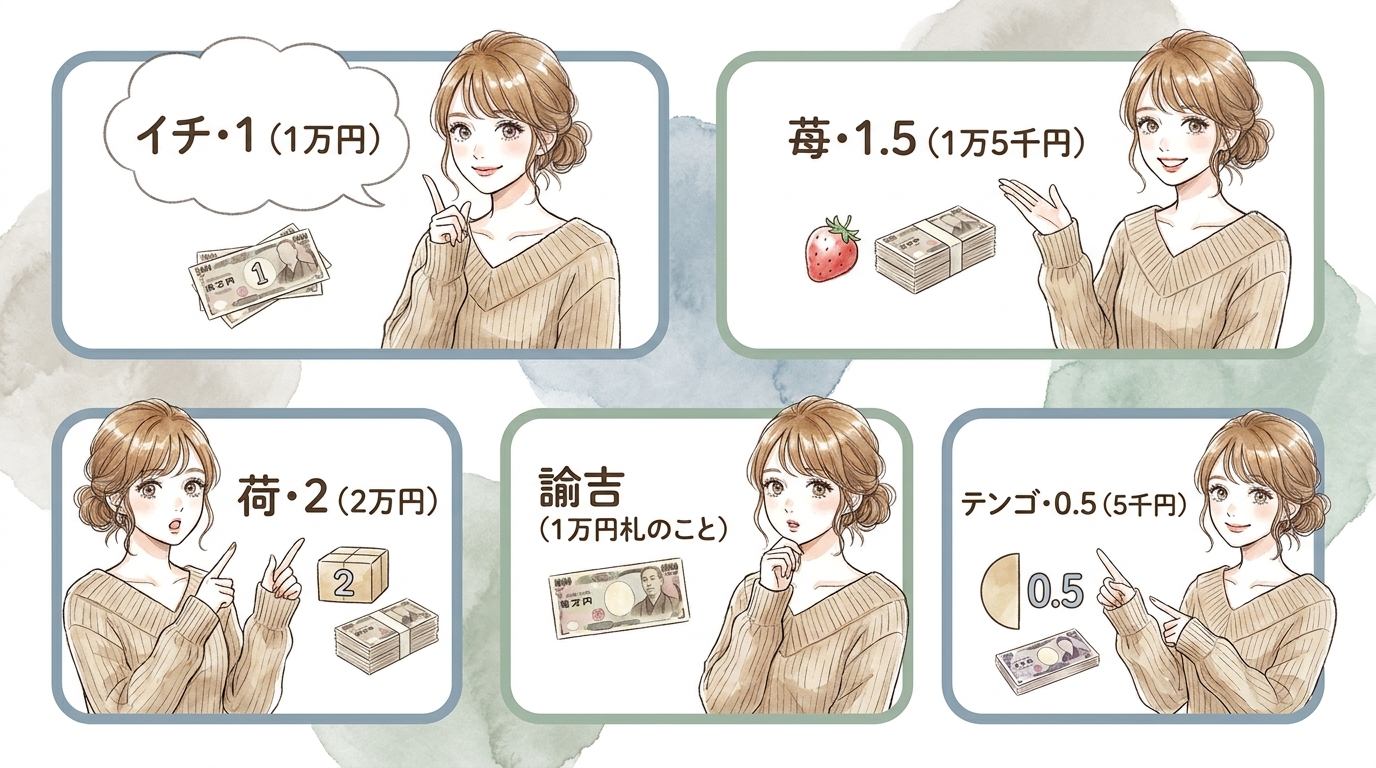 金額・条件を示す隠語（イチゴ・荷・諭吉など）