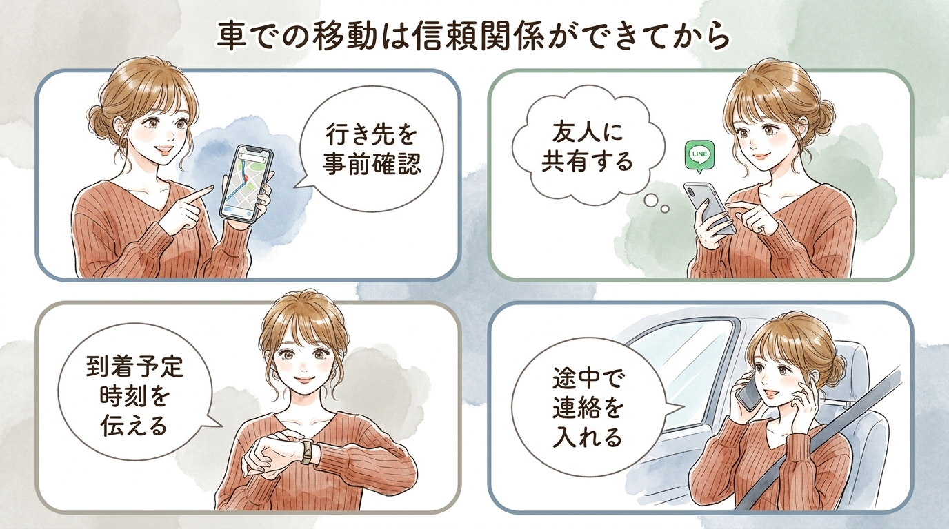 車での移動は信頼関係ができてから