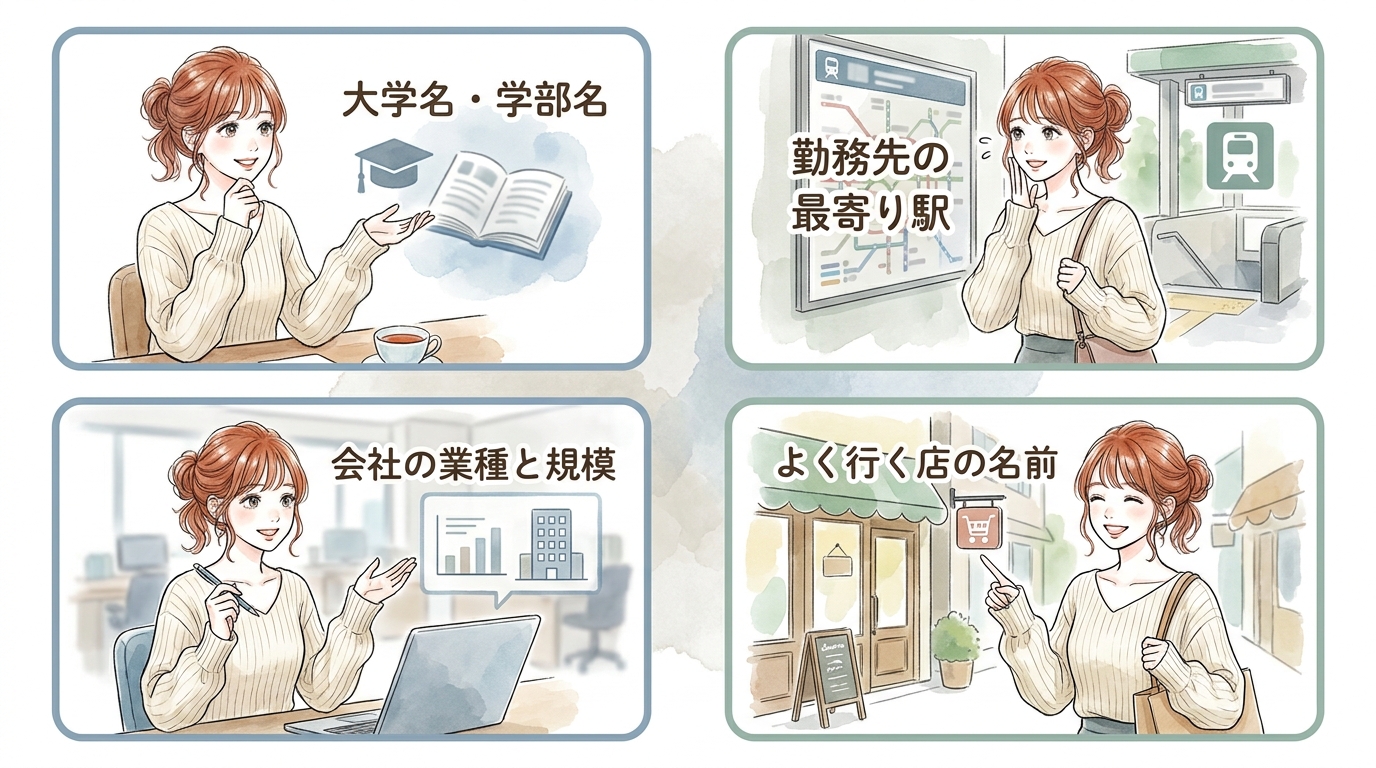 学校や職場を特定できる情報は話さない