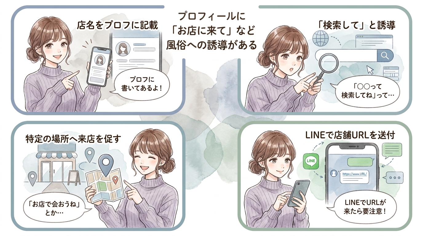プロフィールに「お店に来て」など風俗への誘導がある