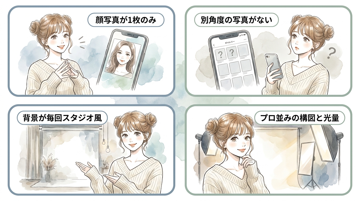 写真が美人すぎる、モデル級で不自然な加工感がない